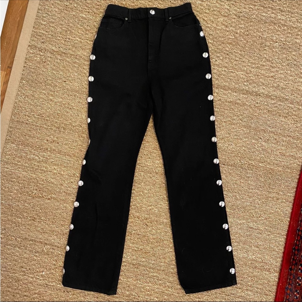 KHAITE Black High Rise Jeans with White Accents